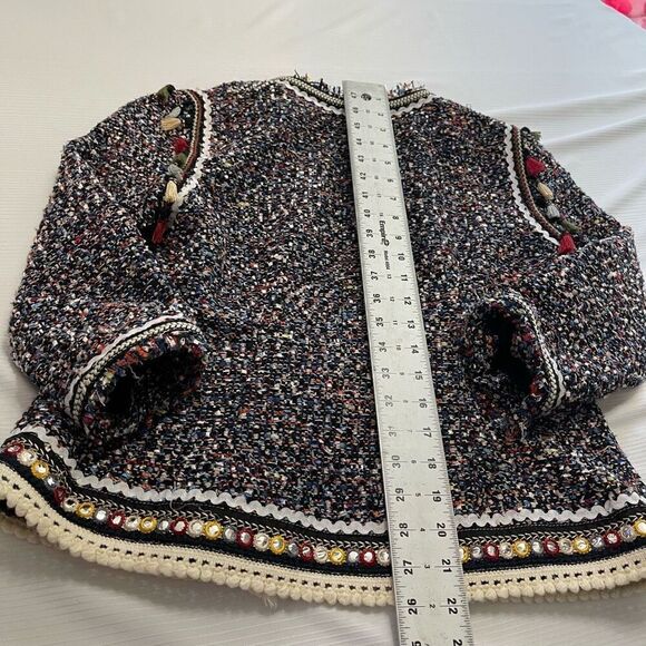 Lea & Viola Boucle Fringe Tassel Trim Jacket Size Small - Picture 8 of 9
